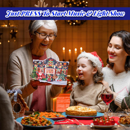 3D Pop Up Christmas Cards with Music & Lights, Animated Christmas Card, Playing 3 Christmas Songs with 3 Matching Lights Blinking Modes (Envelope Included)