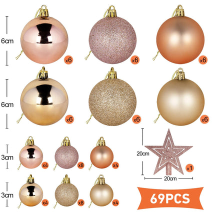 Rose Gold Christmas Ornaments, 69 PCS Christmas Tree Decorations Set, Christmas Balls Ornaments with a Tree Topper Star, Rose Gold Christmas Holiday and Party Decoration