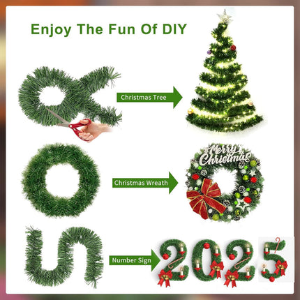 Christmas Garland Christmas Decorations,Green Outdoor Garland for Christmas Decor,Unlit Fluffy Twist Christmas Tree Garland for Stairs Railing Window Door Holiday Staircase Fireplace (32.8FT)