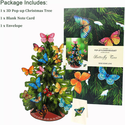 3D Popup Christmas Tree with Detachable Butterfly Ornaments,Paper Christmas Tree with Envelope and Card Christmas Decorations Indoor,Holiday Christmas Decorations Pop Up Winter Tree s for Her