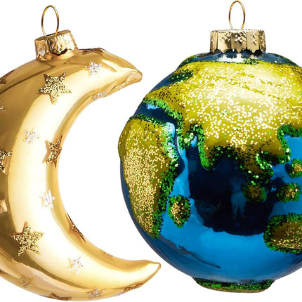Joiedomi Hanging Ornament, 2 PCS Christmas Earth & Moon Glass Blown Ornaments, Unique Design, Premium Quality, for Christmas Tree Decoration