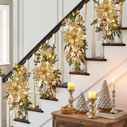 Christmas Tree Decor-18 Pcs 5.5" Poinsettias Artificial Christmas Flowers Picks with Clips Stems Xmas Ornaments for Christmas Wreaths Garland Home Party Decorations Gold