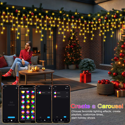 40+ Modes Smart Icicle Lights for Outside - 16.7Ft Connectable App Controlled Super Xtras 16 Million Color Changing Icicle Christmas Lights Outdoor Indoor Dimmable Timer Remote Waterproof
