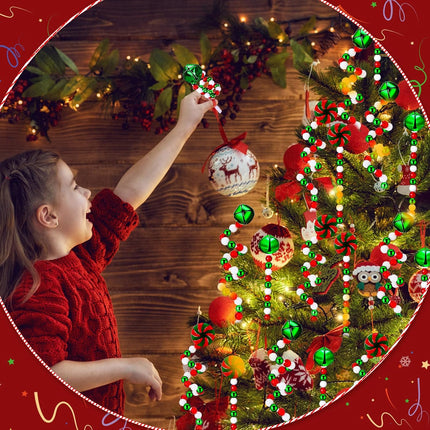 Liliful 40 Pcs Candy Cane Christmas Decoration Red Green Christmas Hanging Ornaments Including Plastic Twisted Lollipop Strips and Bells Strips for Xmas Holiday Table Centerpiece(Red, Green)