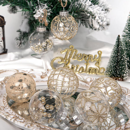 30PCS Christmas Ball Ornaments 60mm/2.36" Large Shatterproof Clear Plastic Farmhouse Rustic Champagne Christmas Ornaments Hanging Christmas Tree Decorations Set Xmas Party Home Decor in 5 Styles