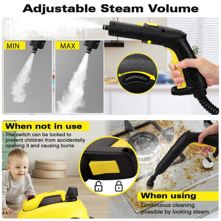 Uniqus Steam Cleaner, Heavy Duty Canister Steamer With 28 Accessories, Steam Mop With 5M Extralong Power Cord For Home Floor Cleaning, Grout, Wallpaper Removal, Upholstery, Car Detailing