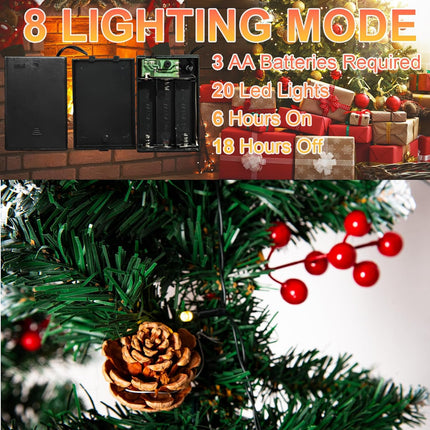 Christmas Garland with Lights,9FT Christmas Decorations Pine Garland with 50 Led Lights String,Lighted Garland for Indoor,Stairs, Railing, Outdoor,Home Decor