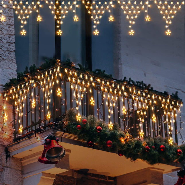 Christmas Lights Outdoor Decorations 13.8ft 200 LED Christmas Lights with 12 Stars,8 Modes Dimmable Fairy String Light with Remote Timer for Wedding Party Holiday Christmas Decorations(Warm White)