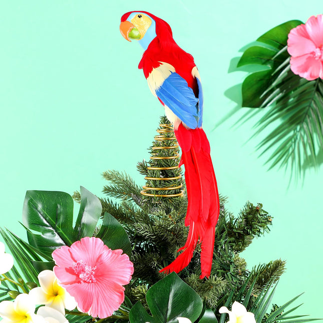 Retisee 9.8 Inch Summer Parrot Tree Topper Summer Ornaments for Tree Beach Tree Decoration Artificial Parrot Tree Topper for Outdoor Decor Summer Tree Topper Party Decoration Pool Hawaiian Luau Party
