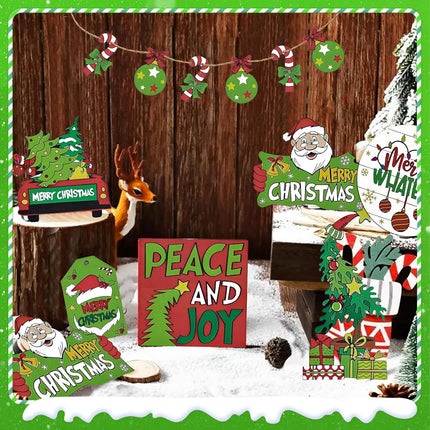 Christmas Tiered Tray Decor Set Gnomes Farmhouse Decor Winter Snow Wooden Signs Indoor Rustic Xmas Green Table Wreath Snowmobile Santa Claus Hat Tabletop for House Kitchen Party Festival