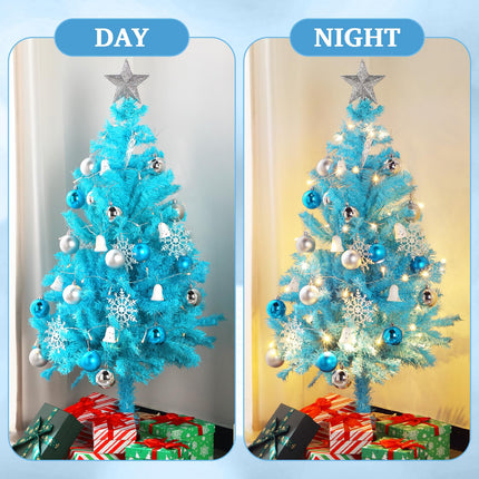 34 Pieces Christmas Tree Decorations Include 4 ft Artificial Christmas Tree with Metal Feet, String Lights, 31 Small Accessories for Home Christmas Party Decoration (Pastel Blue)