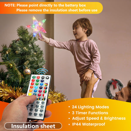 Brizled Small Star Tree Topper, 7.6" 11 LED Lighted Christmas Tree Topper, Color Changing Solid/Flash Treetop w/Remote, Battery/USB Powered Xmas Tree Topper, RGB Tree Top for Christmas Tree