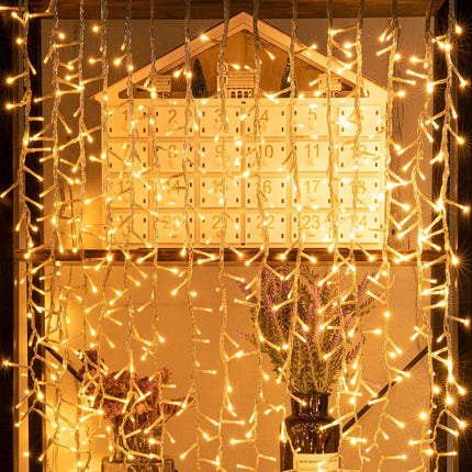 320LED 9.8ftx2.3ft Icicle Cluster String Lights 8 Lighting Modes Fairy Lights Plug in Waterproof LED Lights for Christmas Wedding Party Home Wall Outdoor Indoor Decorations(Warm White)