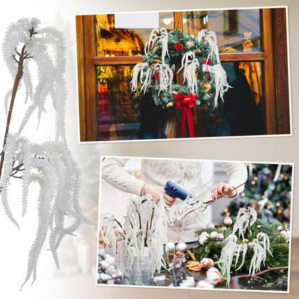 Chuangdi 12 Pcs Snowy Pine Branches 16 Inch Artificial Christmas Tree Picks Norfolk Artificial Flocked Pine Branches for Vase Christmas Wreath DIY Floral Arrangement Holiday Decor