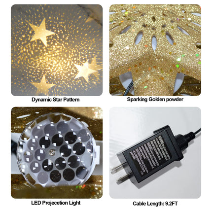 Christmas Tree Topper, Christmas Decoration Tree Top Star 3D Projection Lamp with Rotating Star Projector Lights,for Christmas Decorations Xmas Year Holiday Party (Five-Pointed Star)