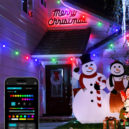 Lepro ZB1 AI Smart Outdoor String Lights APP Control, 54(42+12) ft RGB+IC+Warm White Outdoor Lights 15 LED Bulbs, Alexa Google Enabled, AI Generated Lighting LLM, NO Remote, 2.4 GHz WiFi+Bluetooth