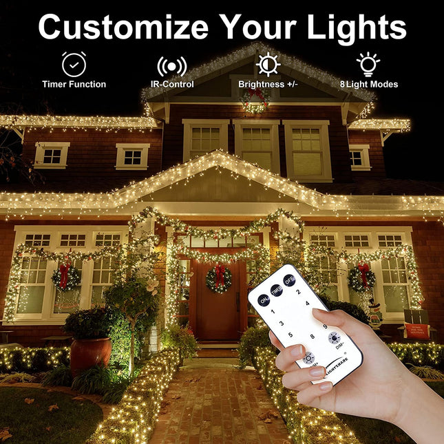 LIGHTSHARE 1000LED 328FT String Lights Warm White, 8 Modes 30V Plug in Fairy Lights with Remote Control for Home Garden Yard Christmas Wedding Holiday Party Thanksgiving Festival Decoration