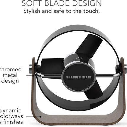 Sharper Image Sbs1Si Personal Usb Fan With Soft Blades, 2 Speeds, Touch Control, Quiet Operation, 5V Wall Adapter, 6 Ft. Cable