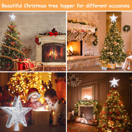 Yostyle Christmas Tree Topper Lighted with LED Snowflake Projector Lights, Lighted Star Tree Topper for Christmas Tree Decorations
