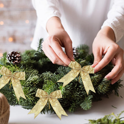 Waydress 36 Pieces Bow Decor, Christmas Tree Bow Ornament, Glitter Ribbon Bowknot for Wreath Garland, Party Crafts Home Decoration, 3 Sizes 4.3 x 4.7 Inch, 5.1 x 5.5 Inch, 6.3 x 6.7 Inch (Gold)