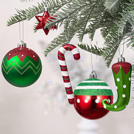 Christmas Ball Ornaments Set, Elf Boots Theme 70ct Classic Collection Splendor Red Green White Christmas Ball Ornaments, Shatterproof Xmas Balls for Christmas Tree Decoration