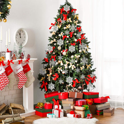 Whaline 40Pcs White Glitter Snowflake Winter Snowflake Ornaments Christmas Hanging Decorations with 197 Inches Silver Rope for Wedding Birthday Home Xmas Tree Window Door Accessories
