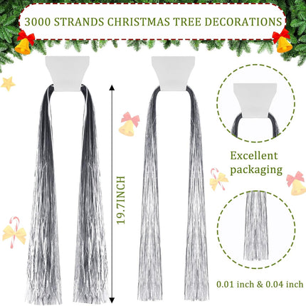 MTLEE 3000 Strands Christmas Tree Decorations Tinsel Garland Iridescent Tinsel Foil Fringe Icicles for Christmas Home Hair Decor Holiday Birthday Graduation Supplies (Silver)