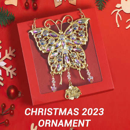 Christmas Butterfly Ornaments Decor Hanging Rhinestones Metal Suncatcher Ornament for Christmas Tree Window Home Decoration, Glittering Butterfly s for Women, Mom-Gold