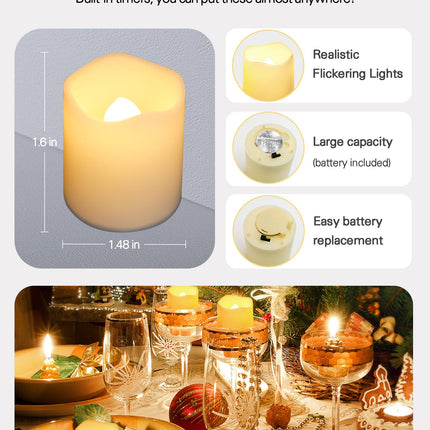 SHYMERY Flameless Votive Candles with Timer,12 Pack Last 15 Days Battery Operated Flickering LED Candles,18 Hours Off in 24 Hours Auto Tea Lights for Halloween Christmas Wedding Decorations1.48 x1.6