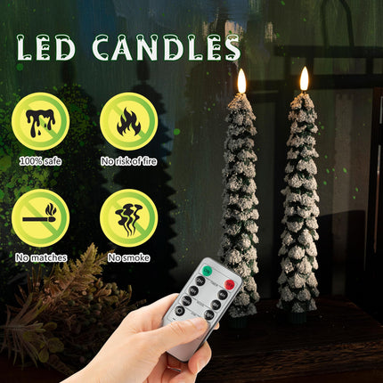 Christmas Tree Candles with 3D Wick, 11.4" Green Real Wax Flameless Taper Candles with Remote, Flickering LED Candles Xmas Candlesticks Battery Operated Candles for Home, Party Decor, 2 Pack
