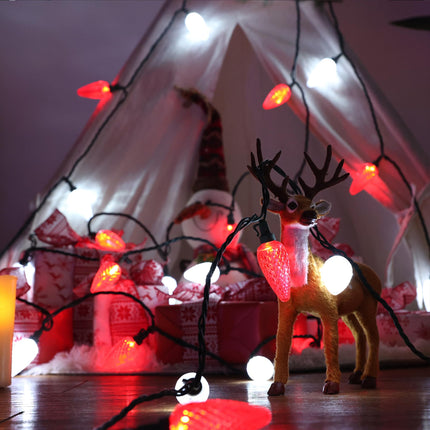 Brizled Red & White Christmas Lights, 33ft 50 LED Faceted C9 String Lights Outdoor, Connectable Christmas Tree Lights, UL Indoor Xmas Lights Waterproof for Christmas House Roof Party Decor