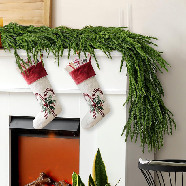 Norfolk Pine Garlands - Real Touch Winter Evergreen Garland for Christmas Décor | 6 Ft Realistic Greenery Ideal Decor for Mantle Table Staircases Indoor Holiday Christmas Porch Door Decorations