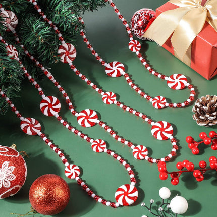 2 Pieces 19.6 feet Christmas Candy Garland Christmas Tree Garland Plastic Christmas Bead Garland Xmas Holiday Candy Cane Decor for Christmas Tree Wreaths Fence Fireplace Decorations