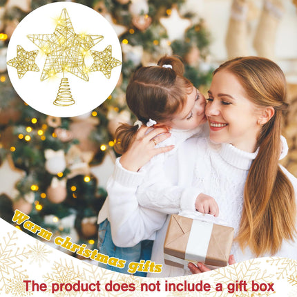 Hiboom 10 Pcs Lighted Christmas Tree Topper Star Decorations 2 Pcs 10'' Hollow Christmas Star and 8 Pcs Star Ornament Battery Operated Christmas Star Build in 20 LED for Holiday Indoor Christmas Decor