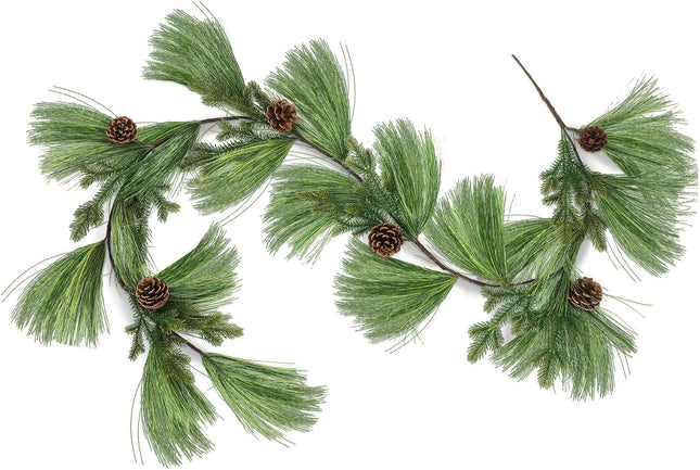 Jutom Long Needle Pine Garland 6 ft Realistic Norfolk Pine Garland with Pinecone Christmas Artificial Evergreen Cedar Pine Garland for Xmas Mantle Table Stairs Indoor Outdoor Door Decor