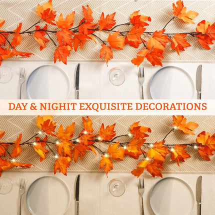 Thanksgiving Decorations Fall Garland with Lights 6 Ft Fall Maple Leaf Garland with 36 Fairy Lights for Indoor Outdoor Autumn Harvest Halloween Fall Decor Home Wedding Fireplace Party Christmas