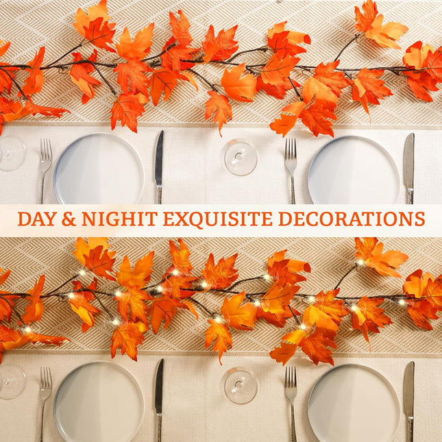 Thanksgiving Decorations Fall Garland with Lights 6 Ft Fall Maple Leaf Garland with 36 Fairy Lights for Indoor Outdoor Autumn Harvest Halloween Fall Decor Home Wedding Fireplace Party Christmas