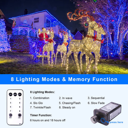 Blue Net Lights Outdoor - 360 LED Christmas Net Lights Plug in with Remote, 12 x 5ft Extendable 8 Modes Net Christmas Lights Waterproof for Bushes Gazebo Lawn Wedding Patio Garden Tree Decoration