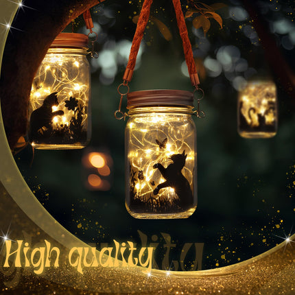 3 Pcs Christmas Solar Lantern Cat Dog Butterfly Solar Fairy Hanging Lanterns Outdoor Yard Lawn Garden Decor Jar Lights for Xmas s Tree Patio Lawn Table(Cat)