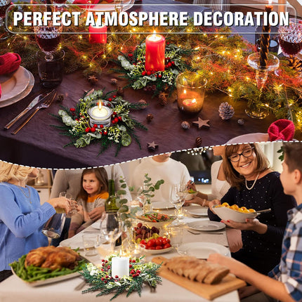 Christmas Candle Rings Artificial Red Berries Snowy Pine Needles Garland Candle Rings Wreaths Candle Rings for Pillars Rustic Wedding Centerpiece Christmas Table Decoration for Front Door (6 Pcs)