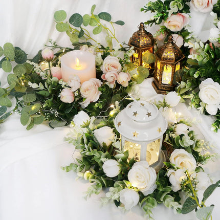 4 Pcs Artificial Rose Candle Rings - Floral Wreaths with Eucalyptus Leaves Greenery Garland for Pillar Candle Lantern Wedding Centerpiece Party Home Table Decor(Champagne)