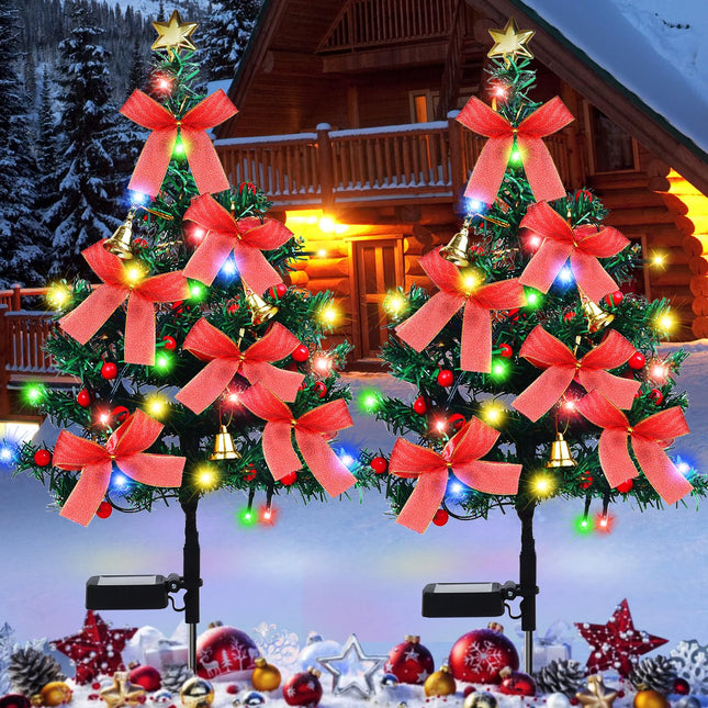 2 Pack Solar Christmas Trees Lights Outdoor Waterproof Decorations 32 inch with 40 LED Light Waterproof, Outdoor Decor Xmas Trees with Lights for Porch Yard Garden Pathway