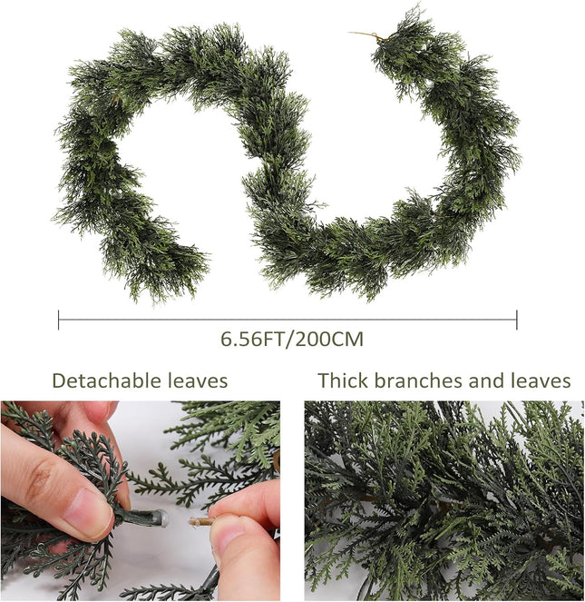 RECUTMS Artificial Christmas Garland 1pcs Fake Vines Ivy Greenery Stiff Green Leaves Plants Table Garland Decor Faux Hanging Plastic Plant for Indoor Outdoor Home Party Wall Mantle (Green H)