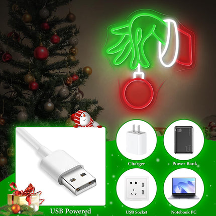 Christmas Neon Sign,Merry Christmas LED Decoration Neon Signs for Wall Decor,Dimmable Hand Neon Light,Christmas LED Neon Sign