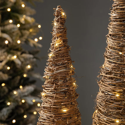 Glitzhome Set of 2 Lighted Christmas Rattan Table Tree Decorative Rattan Table Tree Table Centerpiece for Christmas Party Festival Home Decor Xmas Decorations