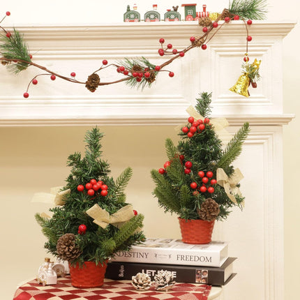 3 Pcs 12 Inch Mini Christmas Trees for Desk Office Tiny Miniature Christmas Tree Table Top Decorated Basket Base Bows Pinecones Berried Tabletop Artificial Small Christmas Decorations Home Decor Xmas