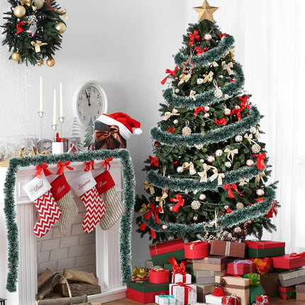 50FT Christmas Tinsel Garland Decorations to Christmas Tree, Thick and Thin Metallic Streamers Foil Tinsel Twist Garland Decor Home Indoor Outdoor Party Supplies (Green)