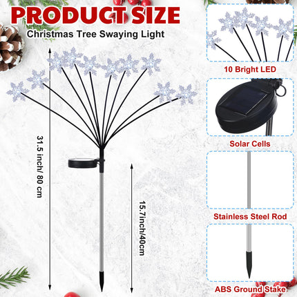 Christmas Solar Swaying Lights 4 Pack 40 LED Christmas Snowflake Lights with 2 Lighting Modes Cool White Waterproof Solar Outdoor Pathway Lights Firefly Garden Lights Decorative for Yard