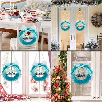 Blue Sea Glass Wreath - Handmade 8 Inch Small Christmas Wreath, Kitchen Cabinet Wreaths Coastal Style Christmas Decor Wreaths for Home, Door, Window, Chair and Wall