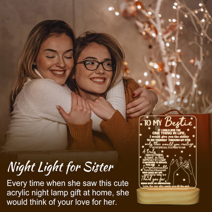to My Bestie s,3D Illusion Lamp I Love You Friends Night Light for Best Friend Sister Boys & Girls Women BFF Birthday Holiday Friendship , Soft Warm White Colors LED Wooden Table Lamp